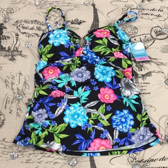 Swim Solutions Soft Blooms Keyhole Tankini Top - Picture 3 of 7